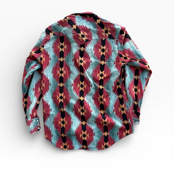 Vintage 70s/80s Rancher Aztec Pearl Snap Shirt Mens Large Tall - Picture 2 of 10